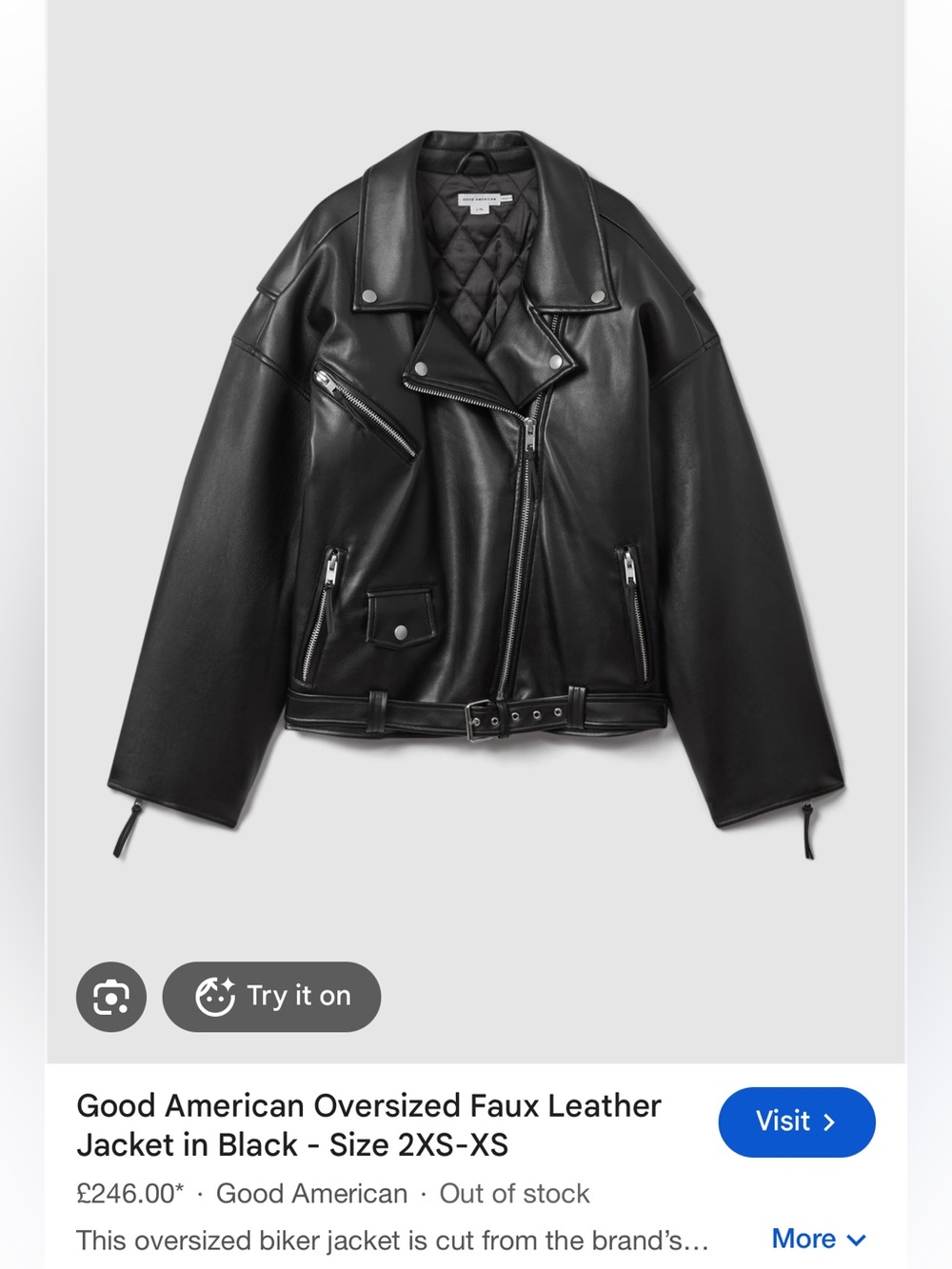 Worn once Good American faux leather black cropped moto jacket